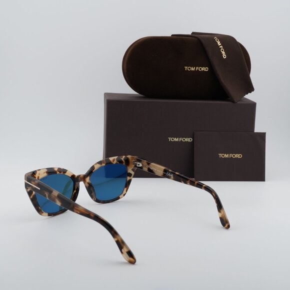 Tom Ford Juliette FT1031 55V Sunglasses Havana Cat Eye Frame, Blue Lenses